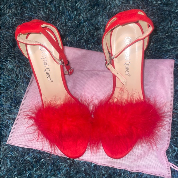 Crystal Queen red Feather Stiletto Heels - Picture 3 of 5